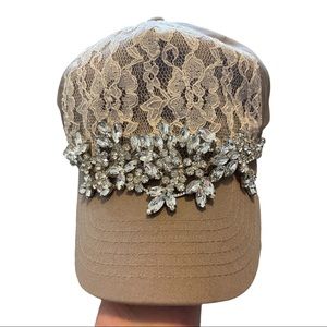 Bachelorette Bridal Wedding Lace & Rhinestone Hat